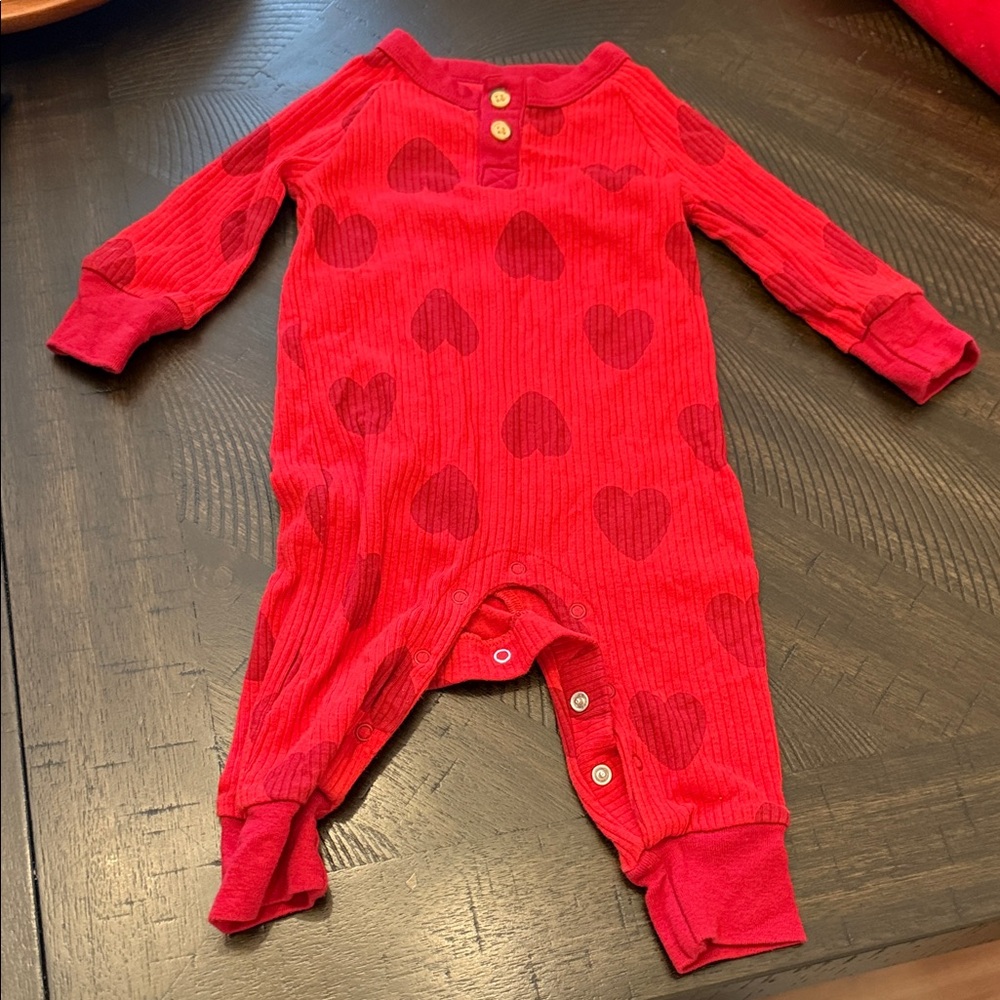 Cat & Jack Red Heart Patterned Baby Onesie - 3-6 months